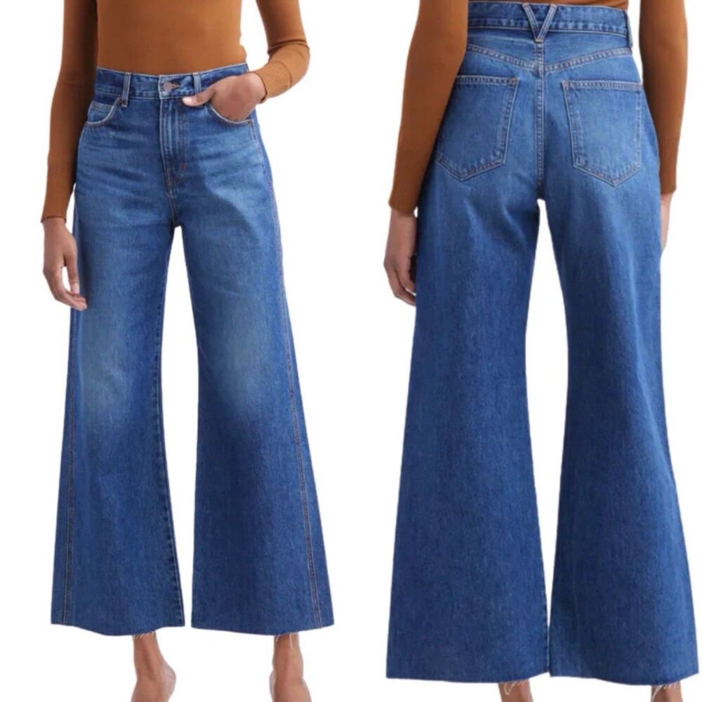 Veronica Beard Taylor Wide Leg Crop High Rise Jeans Bandit Frayed Hem 26 Classic